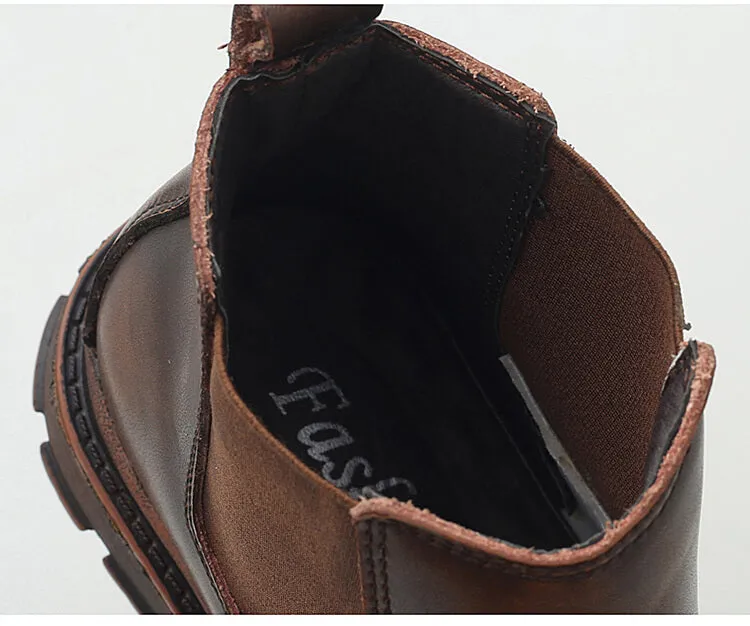 Men's Genuine Leather Chelsea Ankle Boots Retro Casual British Martin Boots Men Slip On Shoes
