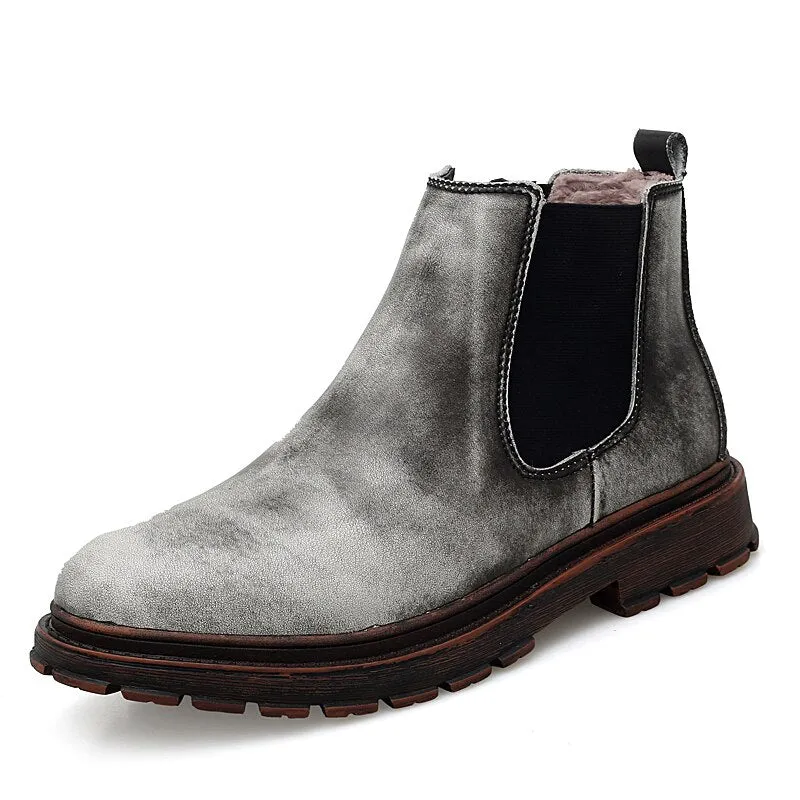Men's Genuine Leather Chelsea Ankle Boots Retro Casual British Martin Boots Men Slip On Shoes