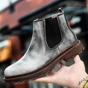 Men's Genuine Leather Chelsea Ankle Boots Retro Casual British Martin Boots Men Slip On Shoes