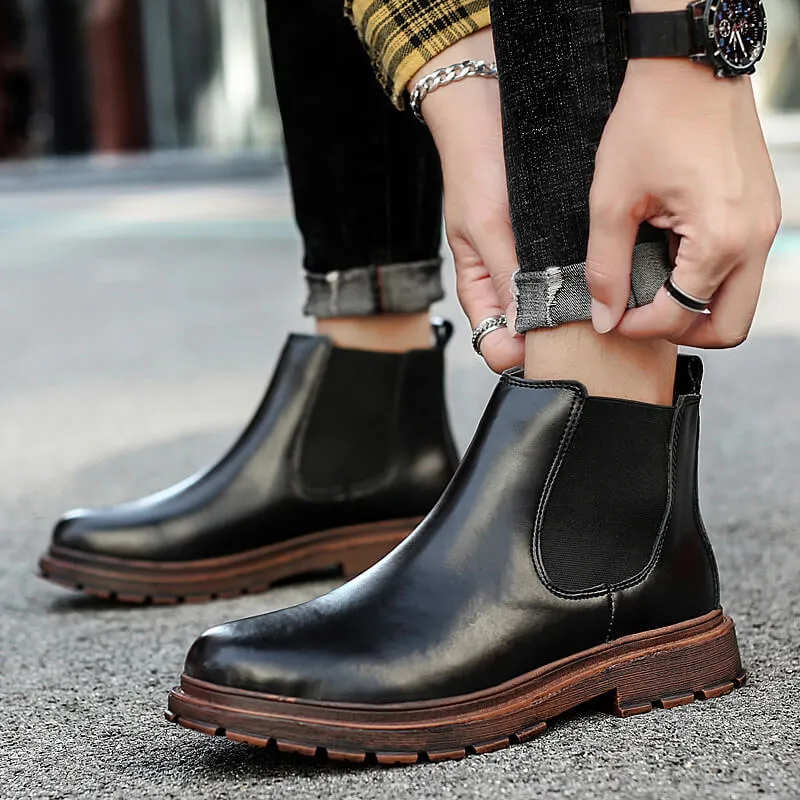 Men's Genuine Leather Chelsea Ankle Boots Retro Casual British Martin Boots Men Slip On Shoes