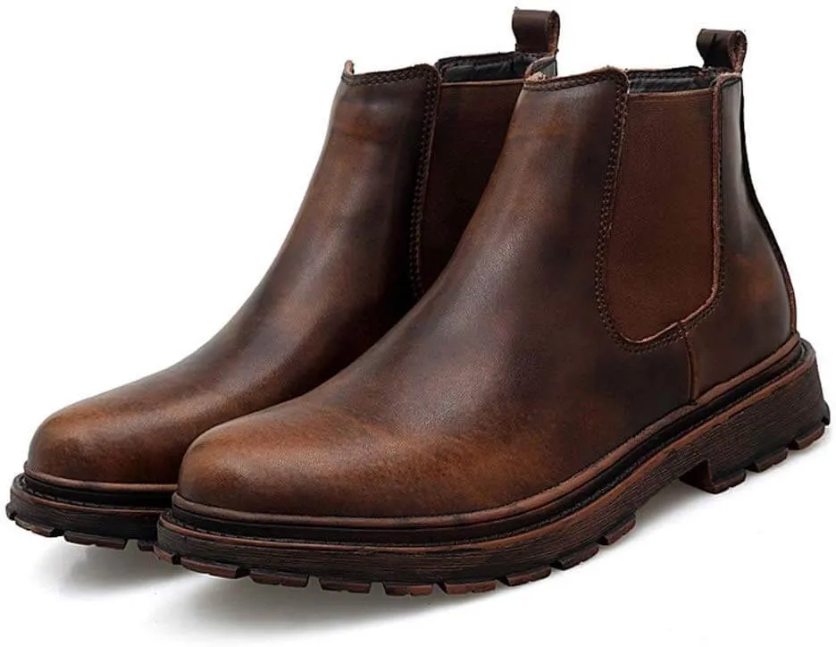 Men's Genuine Leather Chelsea Ankle Boots Retro Casual British Martin Boots Men Slip On Shoes