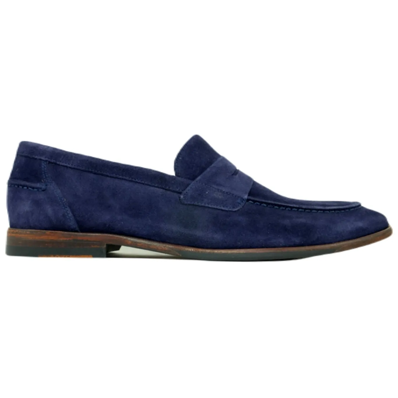 Naples Modern Suede Penny Loafer in Navy by Alan Payne Footwear