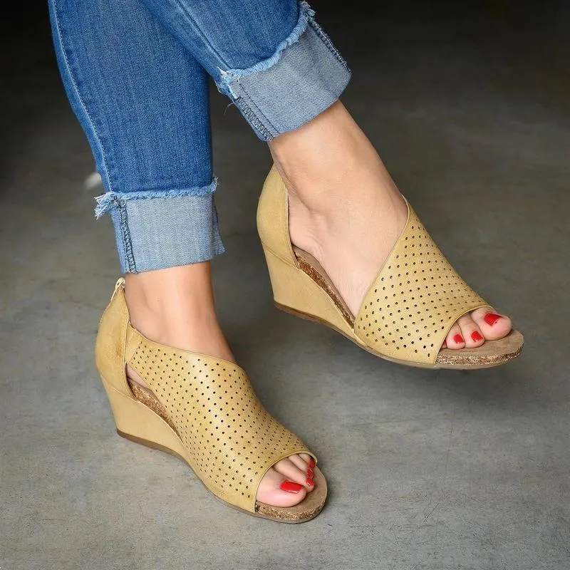 Side Cut-outs Slip On Hollow Wedge Sandals