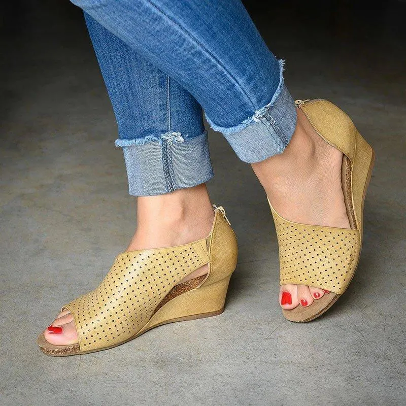 Side Cut-outs Slip On Hollow Wedge Sandals