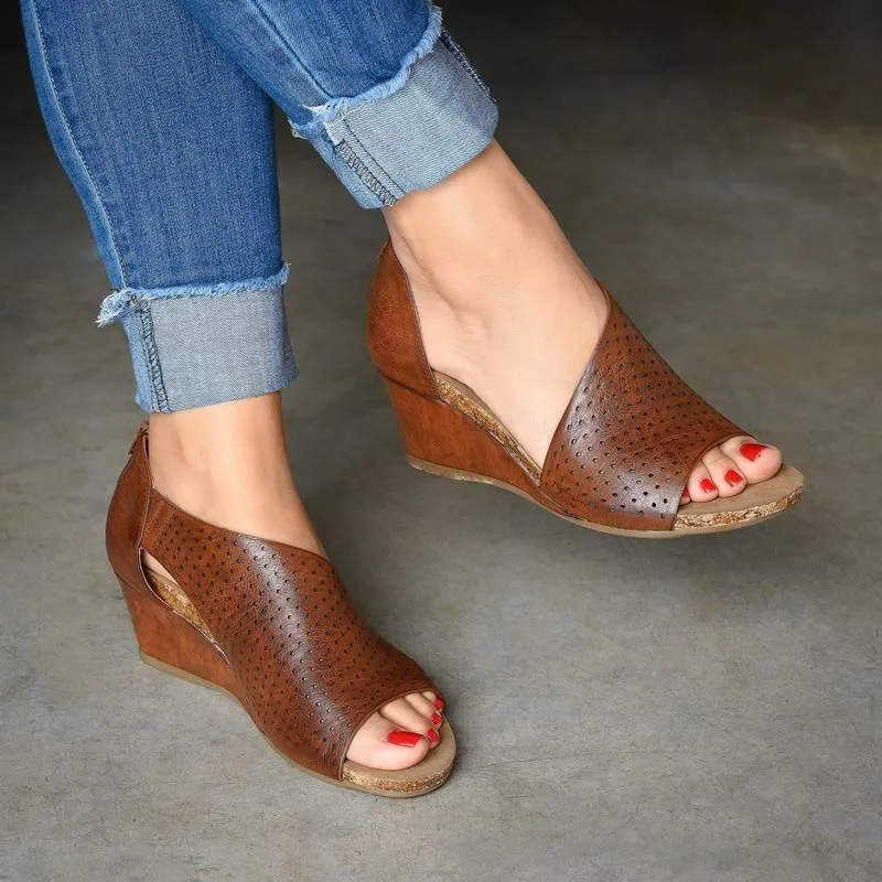 Side Cut-outs Slip On Hollow Wedge Sandals