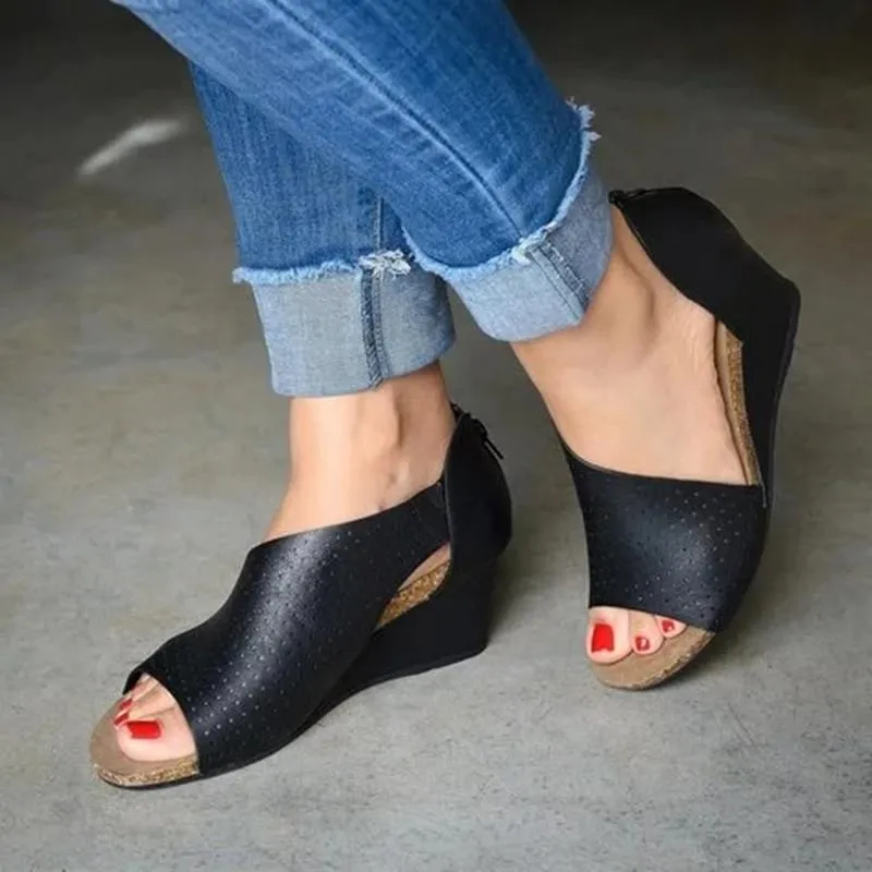 Side Cut-outs Slip On Hollow Wedge Sandals