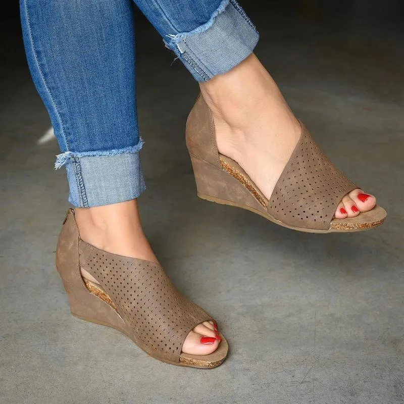 Side Cut-outs Slip On Hollow Wedge Sandals