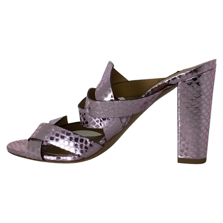 Veronica Beard Leather Metallic Open Toe Light Purple Color Sandals