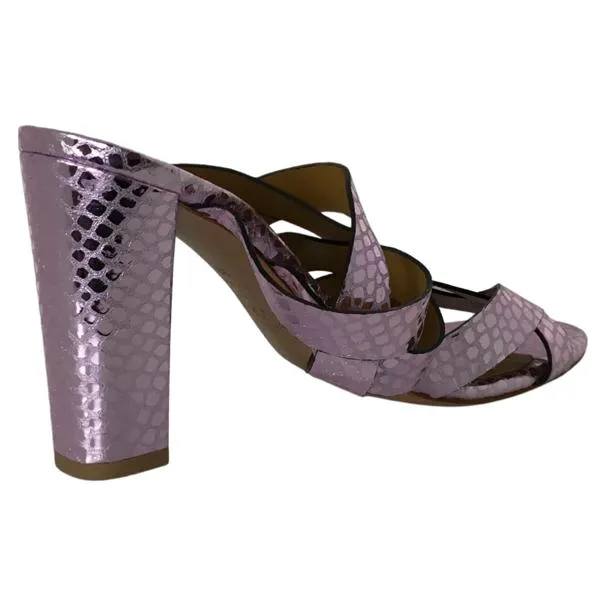 Veronica Beard Leather Metallic Open Toe Light Purple Color Sandals