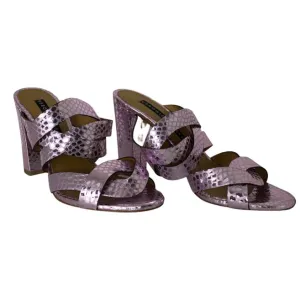Veronica Beard Leather Metallic Open Toe Light Purple Color Sandals
