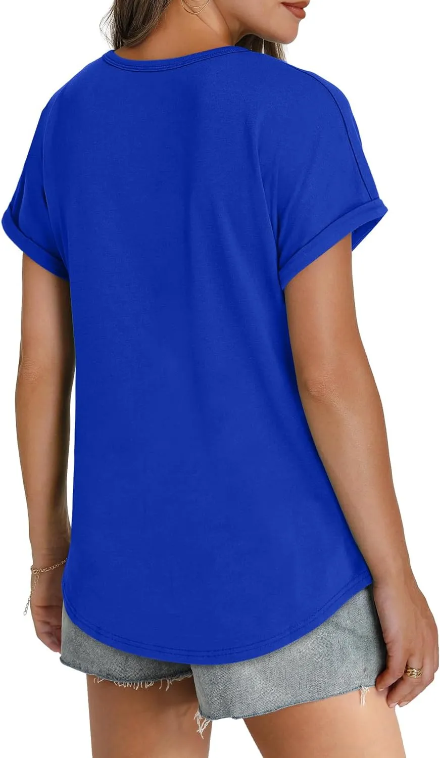 WEESO Womens T Shirts Crew Neck Rolled Short Sleeve Basic Summer Tops 2025 Casual Tees Curved Hem