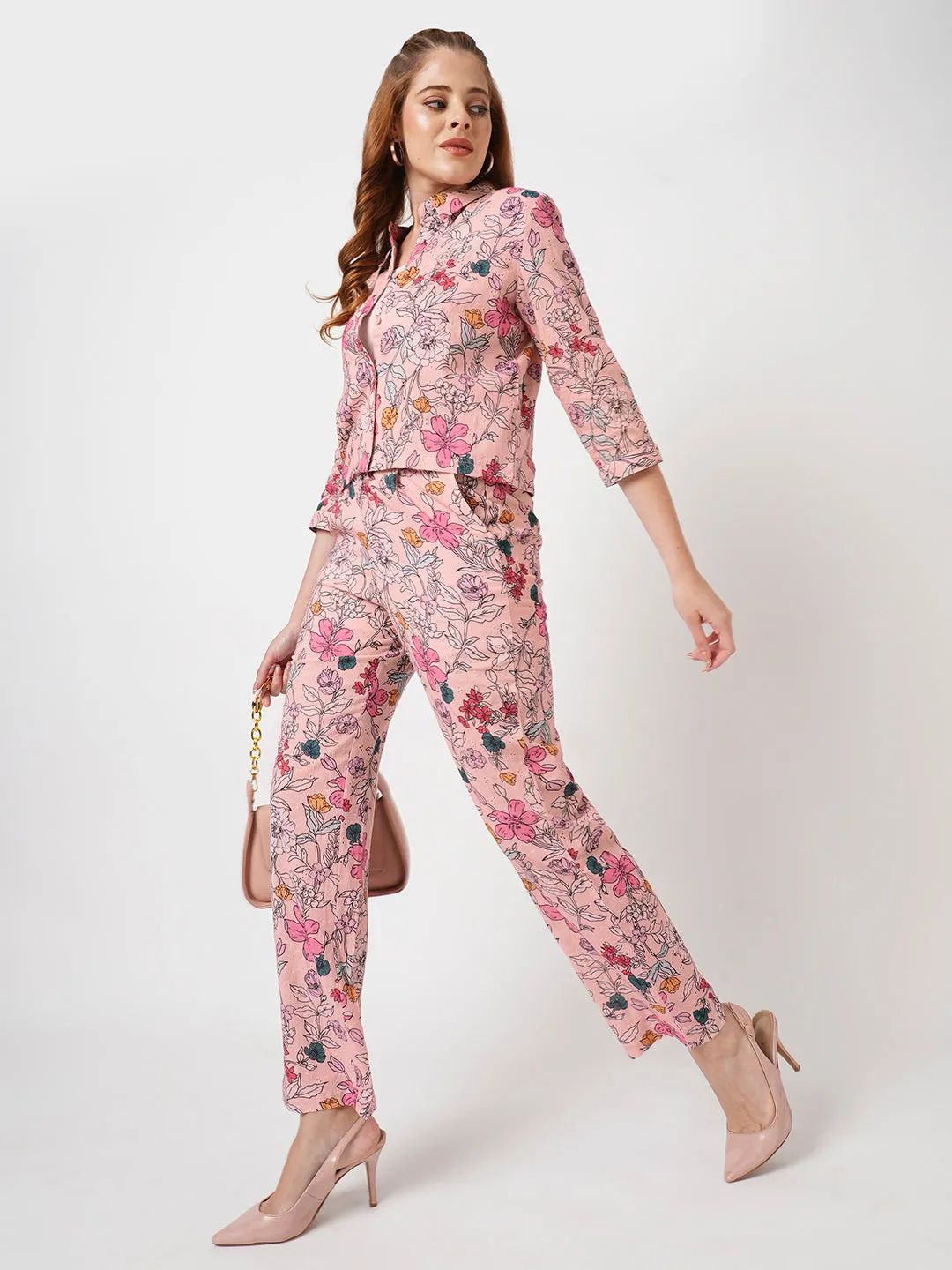 Women Soft Pink High-Rise Loose Straight Pants