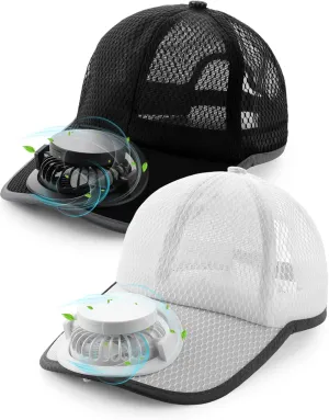 Yaomiao 2 Pcs Baseball Cap with Solar Fan Unisex Sun Protection USB Charging Fan Mesh Hat for Summer Outdoor